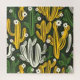 Puzzle Arrière - plan noir Cactus Motif Vintage