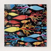 Puzzle Arrière - plan noir de poisson calmar multicolore (Horizontal)