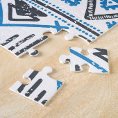 Puzzle Arrière - plan sans couture blanc bleu ethnique. (Côté)