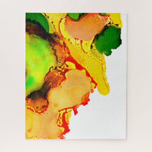Puzzle art Abstrait alcool encre jaune vert