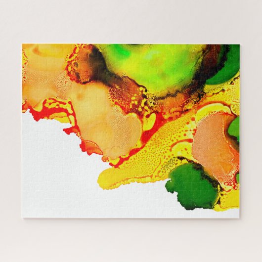 Puzzle art Abstrait alcool encre jaune vert (Horizontal)