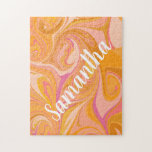 Puzzle Art Abstrait de marbre en marbre jaune<br><div class="desc">Design Abstrait Marbré Jaune Orange Personnalisé Puzzle</div>
