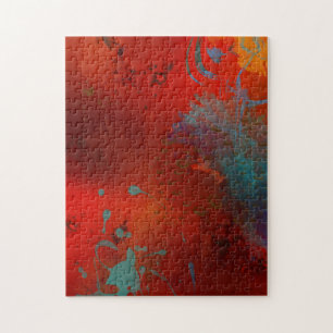 Puzzle Art abstrait grunge rouge, aqua et or