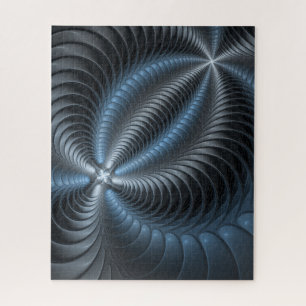 Puzzle Art abstrait moderne fractal bleu gris plastique 3