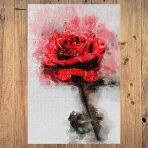 Puzzle Art aquarelle d'une rose rouge sur fond blanc