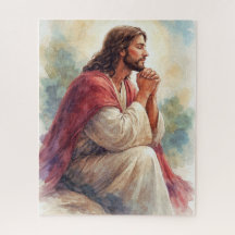 Art aquarelle Jésus en prière | Foi chrétienne