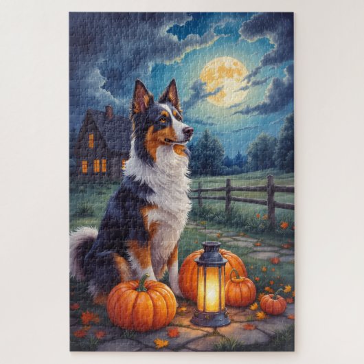 Puzzle Art de berger australien rustique Halloween clair  (Vertical)