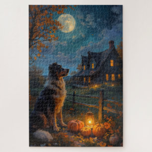 Puzzle Art de berger australien rustique Halloween clair