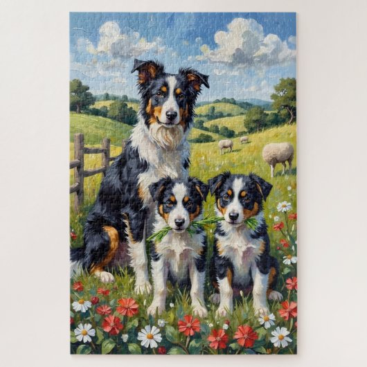 Puzzle Art de Border Collie dans une prairie de trèfle (Vertical)