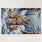 Puzzle Art de chat sibérien Fleur de forêt enneigée (Horizontal)