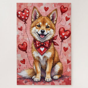 Puzzle Art de chien Akita de la Saint-Valentin avec des c