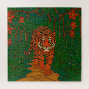 Puzzle Art de cloisonné Tigre sur le chemin de la jungle