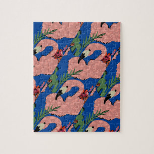 Puzzle Art de flamant rose dessiné à la main Hibiscus feu
