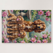 Puzzle Art de jardin de camélias avec Cocker Spaniel (Horizontal)
