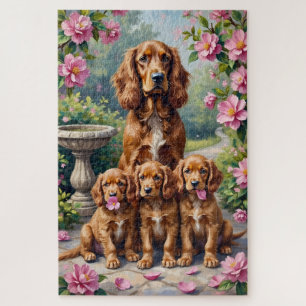 Puzzle Art de jardin de camélias avec Cocker Spaniel