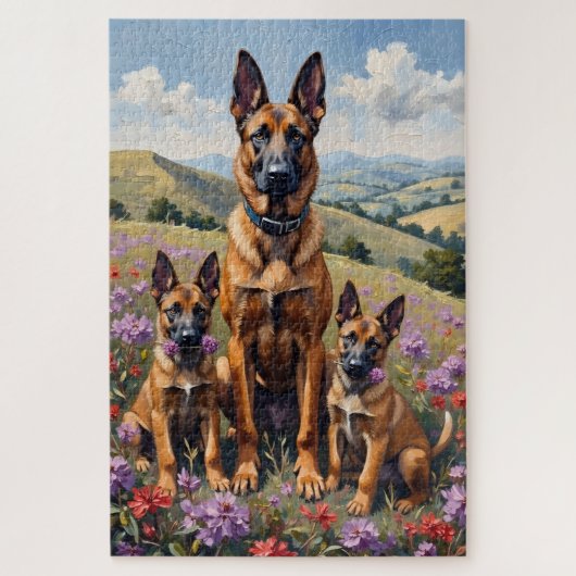 Puzzle Art de Malinois belge sur fond de bruyère (Vertical)