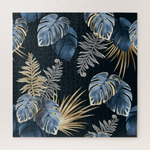 Puzzle Art de motif de feuilles de palmier tropical Or Bl