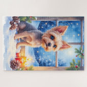 Puzzle Art de Noël Fenêtre Givrée Griffon de Bruxelles (Horizontal)