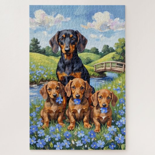 Puzzle Art de prairie de Dachshund Forget-Me-Not (Vertical)