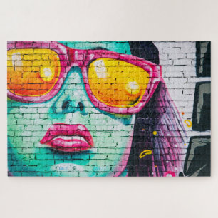 Puzzle Art de rue d'une femme portant des lunettes de sol