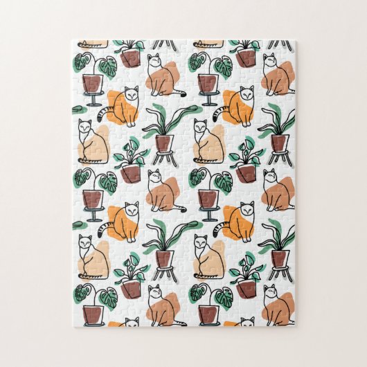 Puzzle Art de trait dessin chats et fleurs (Vertical)