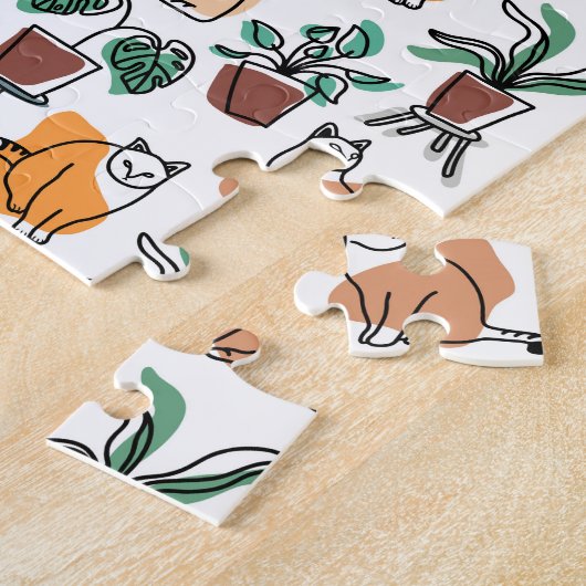 Puzzle Art de trait dessin chats et fleurs (Côté)