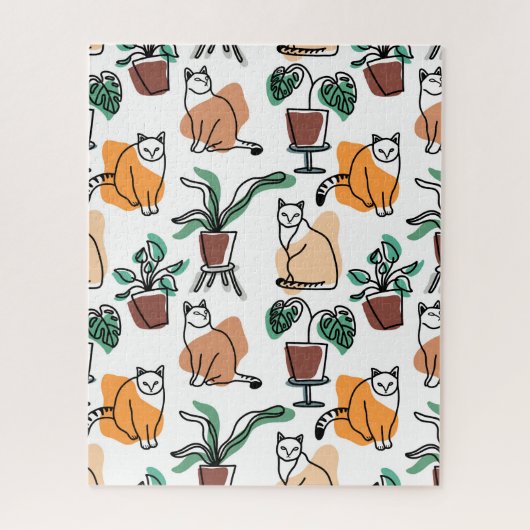 Puzzle Art de trait dessin chats et fleurs (Vertical)