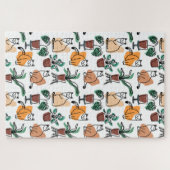 Puzzle Art de trait dessin chats et fleurs (Horizontal)