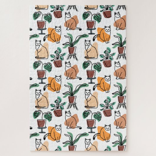 Puzzle Art de trait dessin chats et fleurs (Vertical)