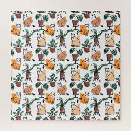 Puzzle Art de trait dessin chats et fleurs (Vertical)