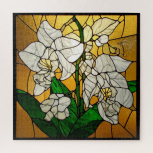 Puzzle 🤍 Art de verre coloré Orchidée blanche