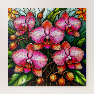 Puzzle 🌸 Art de vitrail d'orchidée rose pour les amateur