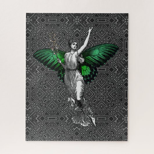 Puzzle Art Déco Fée à aile Verte vintage (Vertical)