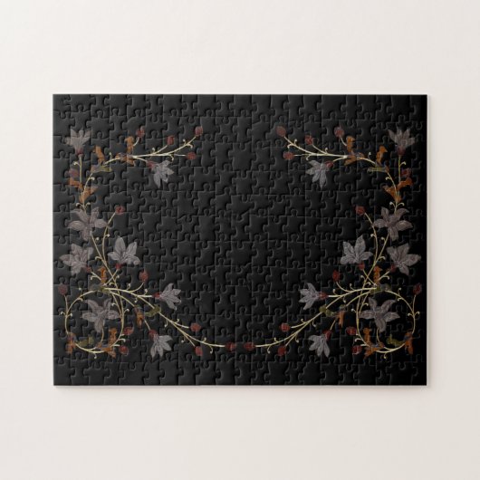Puzzle Art Deco Flowers On Black (Horizontal)