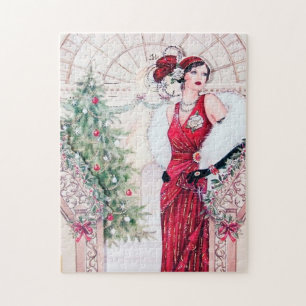Puzzle Art déco rétro vintage dame de Noël