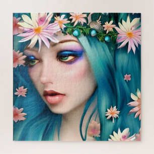 Puzzle Art Éthéré Belle Fée aux Cheveux Bleus