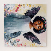 Puzzle Art Floral de l'Ange-Enfant Noir (Horizontal)