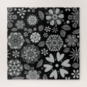 Puzzle Art Floral Noir Et Gris Rétro Motif sans couture (Horizontal)