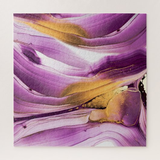 Puzzle Art fluide, texture dorée lilas marbrée. (Vertical)