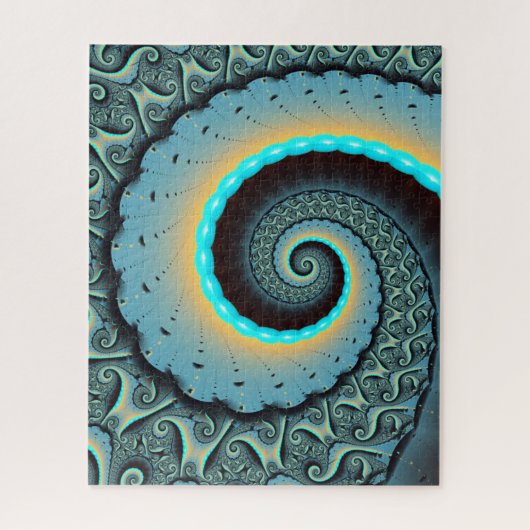 Puzzle Art fractal abstrait bleu turquoise orange Spirale (Vertical)