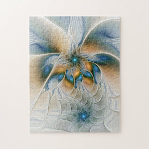 Puzzle Art fractal abstrait et aérien avec du bleu