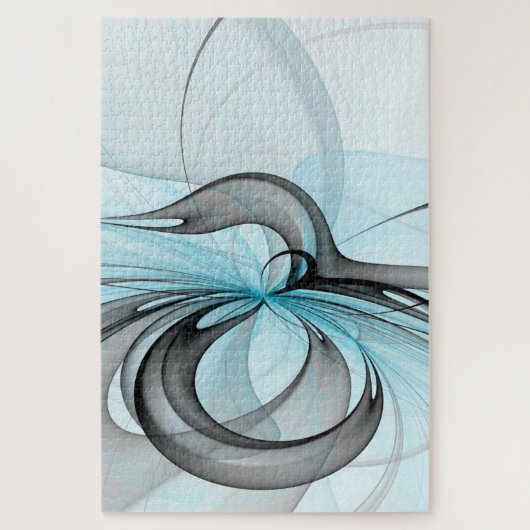 Puzzle Art fractal moderne gris anthracite abstrait bleu (Vertical)