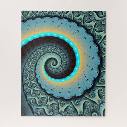 Puzzle Art fractal spirale abstrait bleu turquoise orange (Vertical)