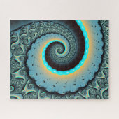 Puzzle Art fractal spirale abstrait bleu turquoise orange (Horizontal)