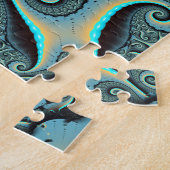 Puzzle Art fractal spirale abstrait bleu turquoise orange (Côté)