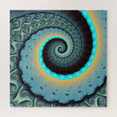Puzzle Art fractal spirale abstrait bleu turquoise orange (Horizontal)