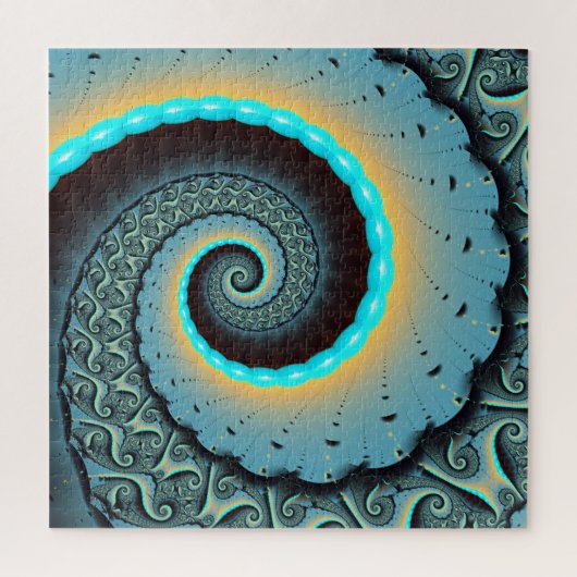 Puzzle Art fractal spirale abstrait bleu turquoise orange (Vertical)