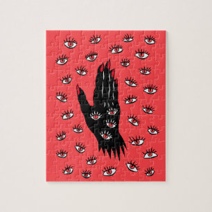 Puzzle Art gothique d'Halloween - Yeux Éffrayants à main 