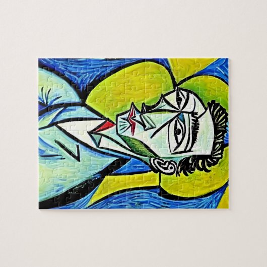 Puzzle ART-MAN bleu jaune vif drôle portrait abstrait (Horizontal)