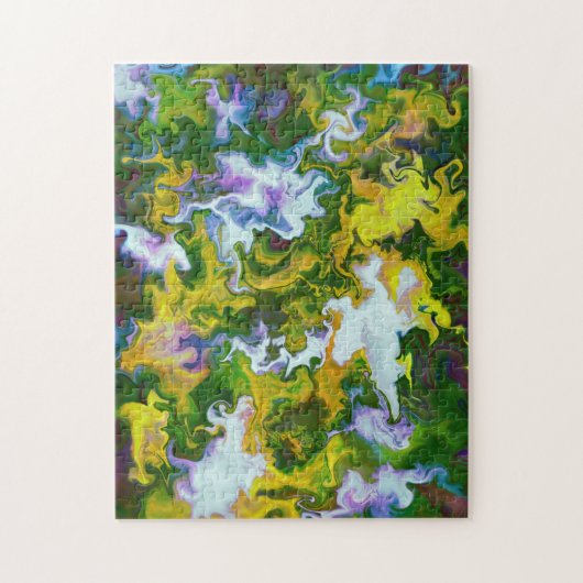 Puzzle Art marbling Avril vert blanc jaune - difficile (Vertical)